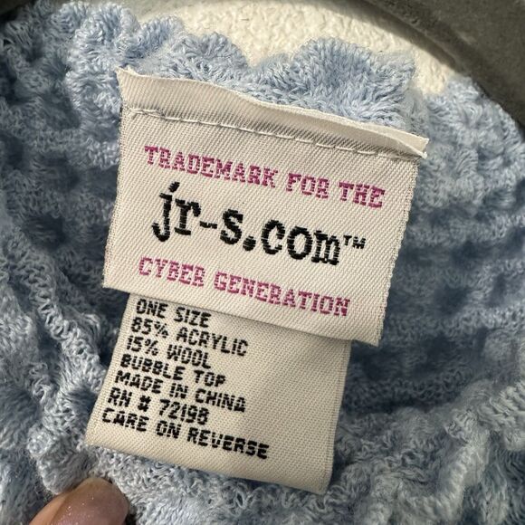 Vtg Y2k Cyberpunk Scrunchy Bubble Stretchy Top 90s Blue Unique Rare Wool Blend - Picture 2 of 4